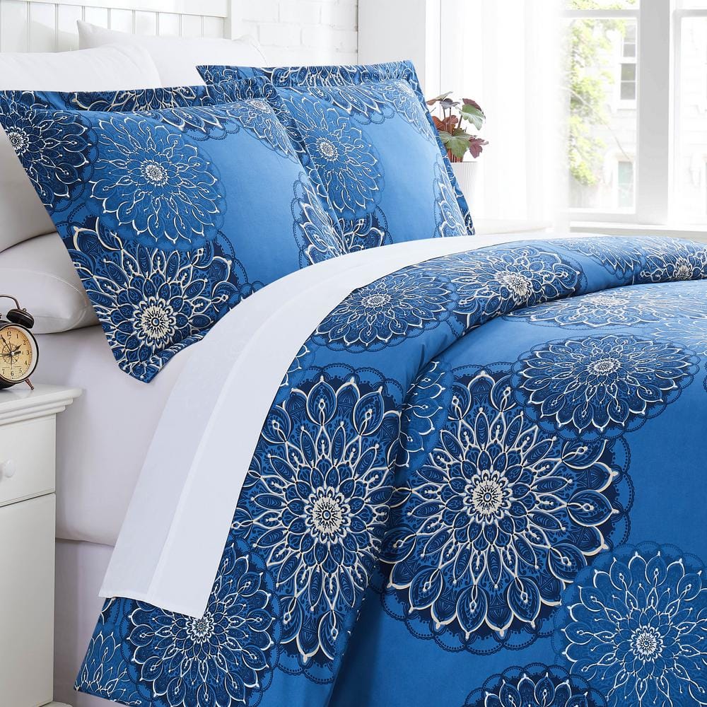 King Blue Microfiber Down Alternative Comforter Set