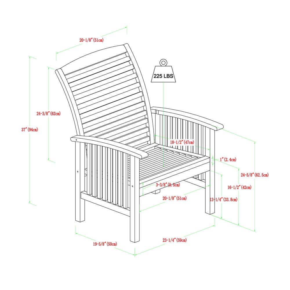Set of 2 Brown Chevron Slatted Acacia Wood Patio Chairs