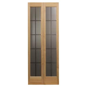 35.5 in. x 78.625 in. Mission Unfinished Pine Full-Lite Decorative Glass Solid Core Wood Bi-fold Door