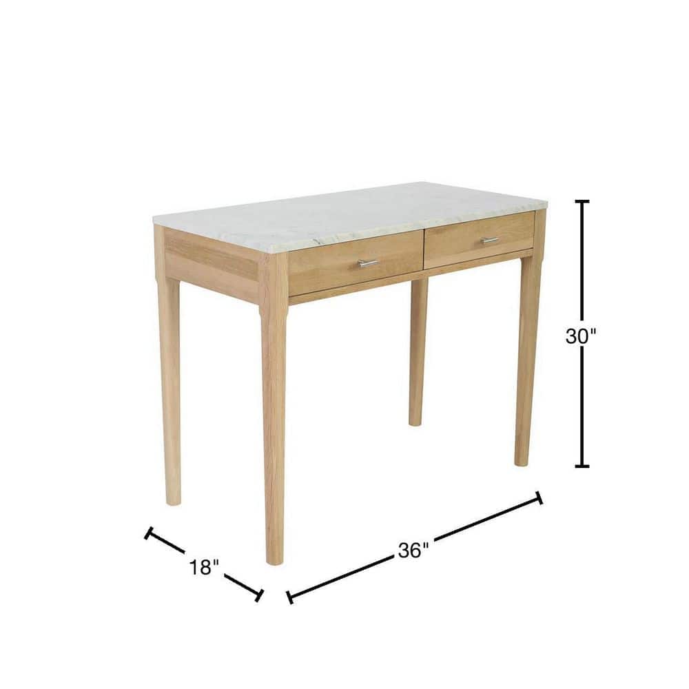 Transitional Carrara Marble & Oak Console Table with Storage