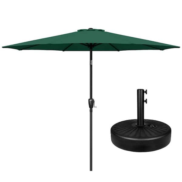 TIRAMISUBEST 9 ft. Iron Market Patio Umbrella with 20 in. Heavy-Duty Base Stand in Green