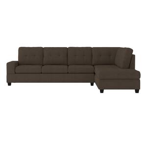 Colrich 111.5 in. W Microfiber Upholstery 2-Piece Reversible Sectional Sofa with Chaise in Chocolate Brown