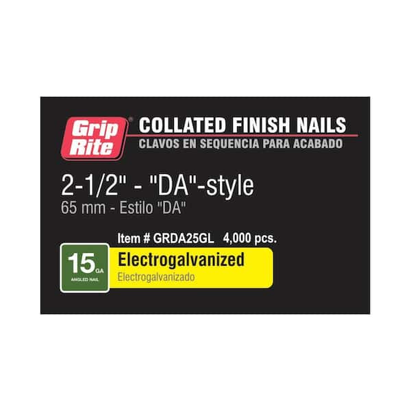 Grip-Rite 2-1/2 in. 15-Gauge Adhesive Bright-Coated DA-Style Angled Finish Nails (4,000-Per Box)