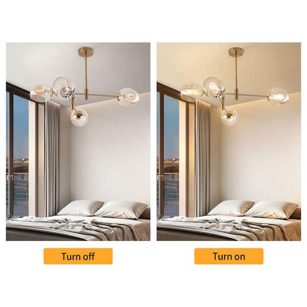 OUKANING 33 in. 4-Light Gold Mid-Century Island Pendant