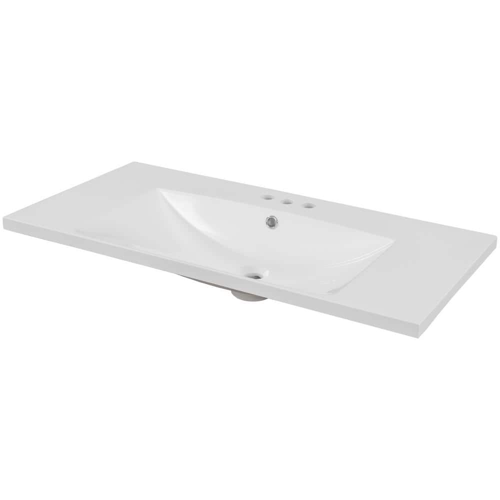 36" White Ceramic Rectangular Undermount Vanity Sink Top