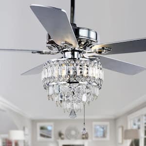 Cerello 52 in. Indoor Chrome Glam Crystal Shade Chandelier, 5 Reversible Blades Included Ceiling Fan