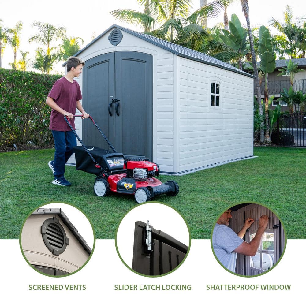 Lifetime 8' x 12' Gray Polyethylene Storage Shed with Shelving and Windows