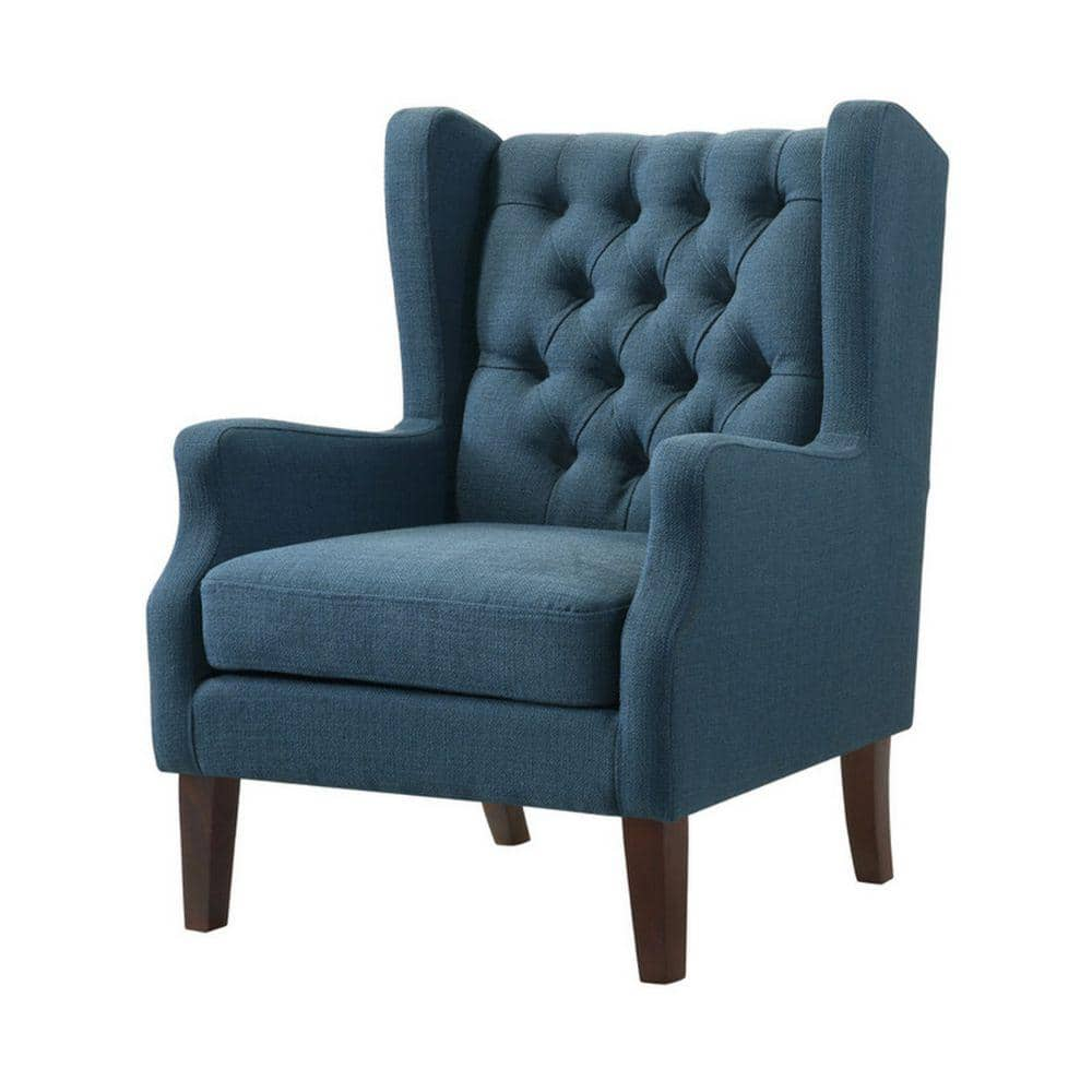 Benjara Blue and Black Fabric Accent Chair with Deep Button Tufted ...