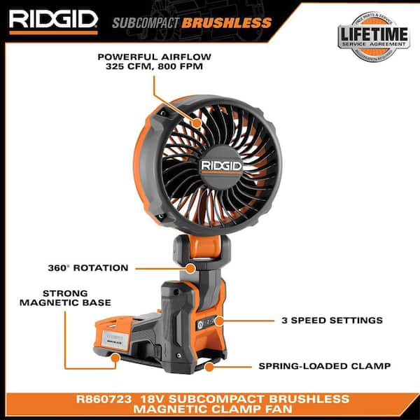 RIDGID 18V Brushless Cordless Magnetic Clamp Fan (Tool Only