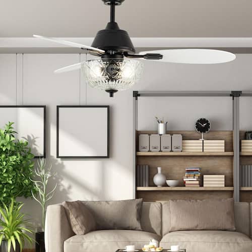Paige 42 in. 2-Light Indoor Black Ceiling Fan with Clear Hand-Cut Glass Bowl Shade and Remote Control River of Goods Ceiling Fans With Lights