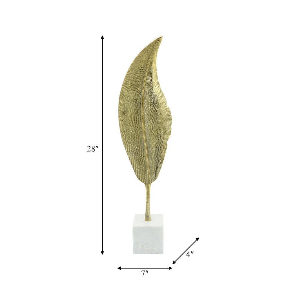 Gold Metal Leaf Sculpture with White Marble Base, 28" Height