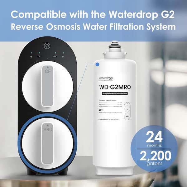 Waterdrop B-WD-G2MRO Reverse Osmosis Filter, Replacement for WD-G2-W, WD-G2-B RO System, 2-Year Lifetime, Reduce PFAS