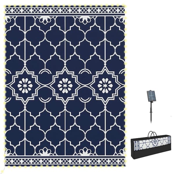 Blue 12 ft. x 9 ft. Boho Reversible Trellis PP Rectangle Indoor/Outdoor Area Rug