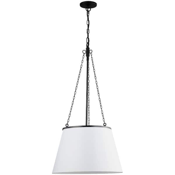 Dainolite Plymouth 1-Light Matte Black Shaded Pendant Light with White Fabric Shade