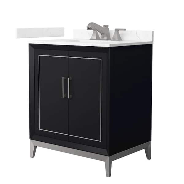 Marlena 30 in. Single Freestanding Black Bath Vanity with Carrara Cultured Marble Top Assembled