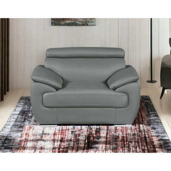 HomeRoots Charlie 32 in. Gray Leather Chair and a Half 2000329529 The Home Depot