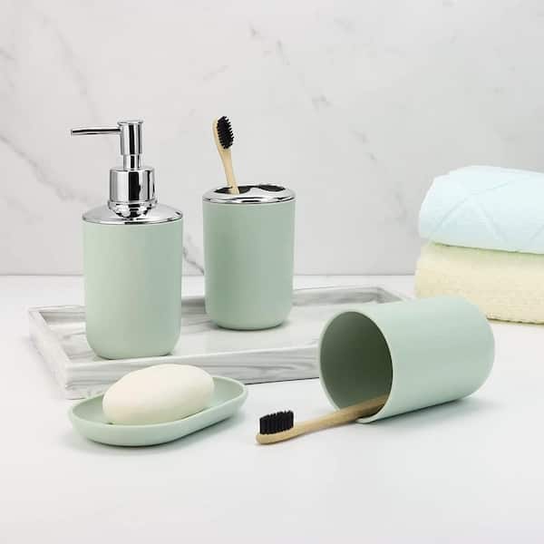 Premium Pastel Green Bathroom Accessories Set, Green, Boho Decor. Accesorios Para Baños. New Apartment Essentials. Green Toothbrush Holder and Soap