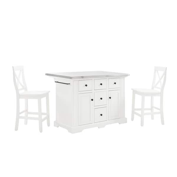CROSLEY FURNITURE Julia White Kitchen Island with X-Back Stools