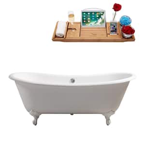 71.3 in. Cast Iron Clawfoot Non-Whirlpool Bathtub in Glossy White with Polished Chrome Drain And Glossy White Clawfeet