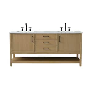 Oliver 72 in. W x 22 in. D x 34 in. H Bath Vanity in Light Oak with Engineered Stone Top in Arabescato with White Sinks