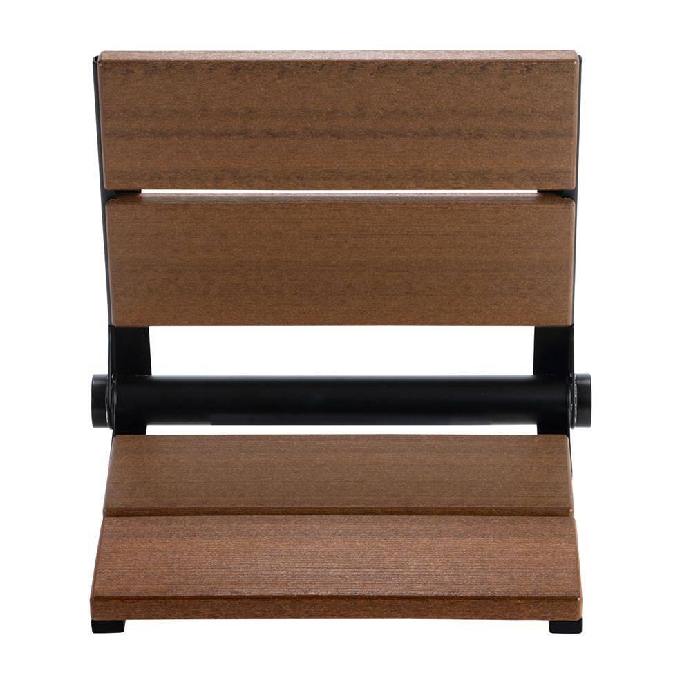 18 in. Wall Mounted Fold Down Composite Shower Seat in Antique Mahogany Wood Grain Finish with a Matte Black Frame price history on PriceWatchPro