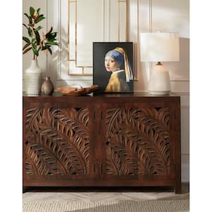 Palmeadow Carved Walnut Brown Wood 4-Door Accent Cabinet (36 in. H x 62 in. W x 18 in. D)