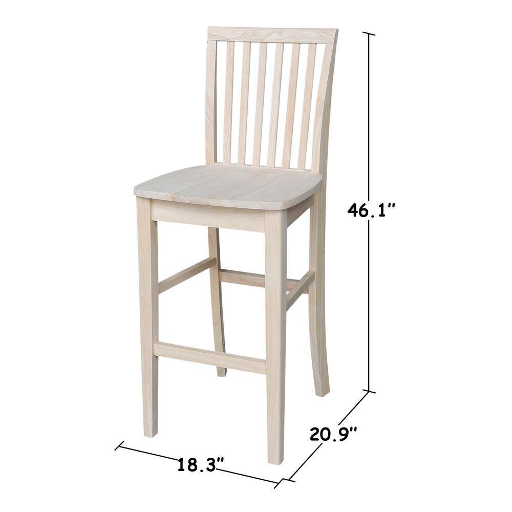 Parawood Mission Style Bar Height Stool, Unfinished Brown