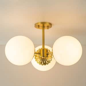 Ceder 19.7 in. W 3-Light Aged Brass Modern Sputnik Globe Semi-Flush Mount Floral Glass Ceiling Light