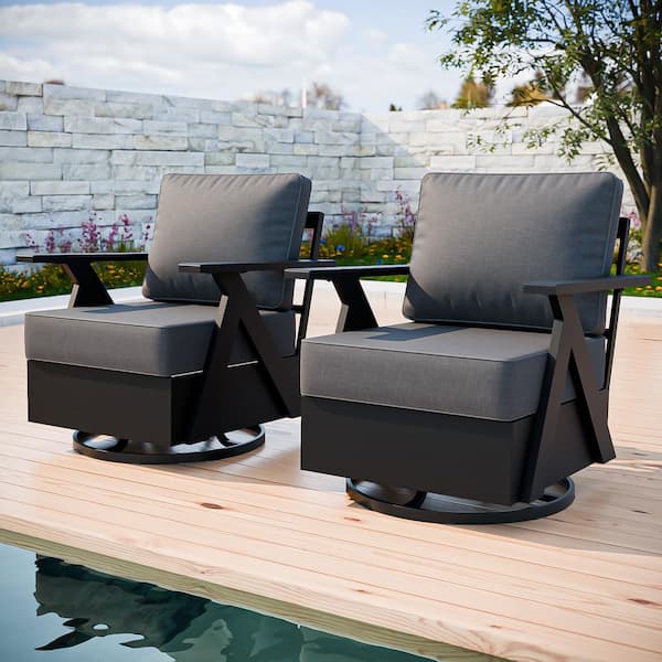 All-Weather Aluminum Outdoor Rocking Chair Patio Swivel Glider Chair with Gray Cushions (2-Pack)