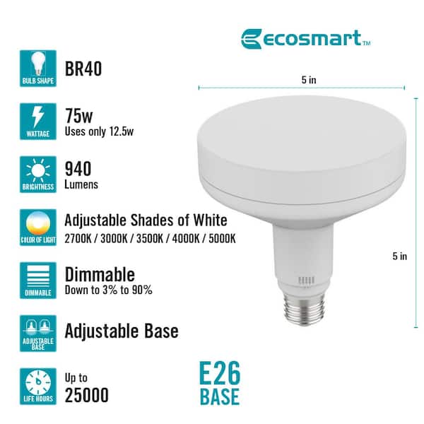 75-Watt Equivalent BR40 Adjustable White Dimmable Indoor Flood LED Light Bulb Adjustable Base and Night Light (2-Pack)