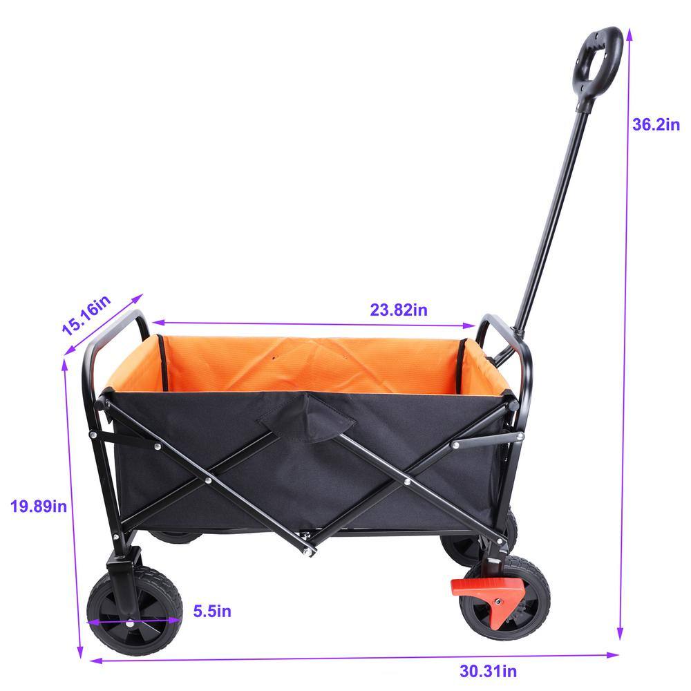 Compact Black and Orange Iron Folding Outdoor Utility Cart