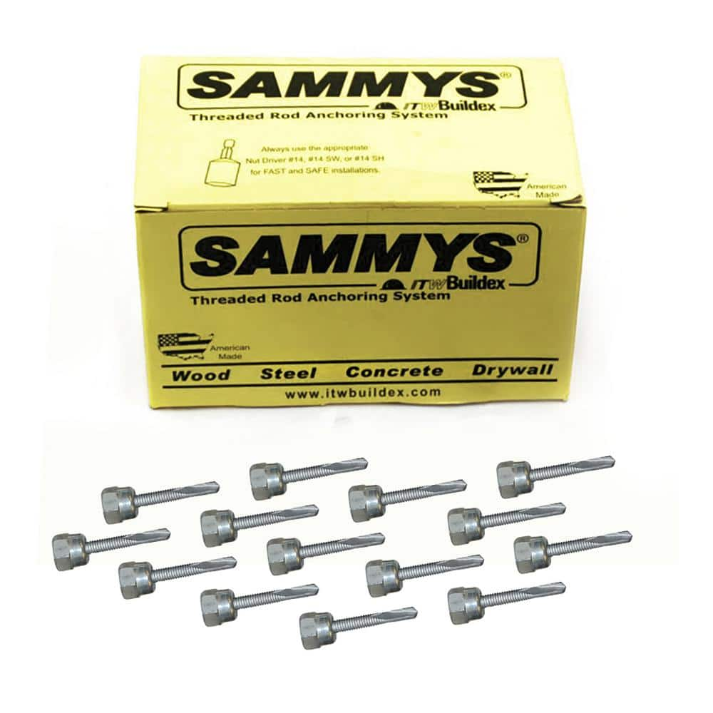 Sammys 1/4-14 in. x 1 in. Vertical Rod Anchor Super Screw with Teks and 1/4  in. Threaded Rod Fitting for Steel (25-Pack) 8025957 - The Home Depot