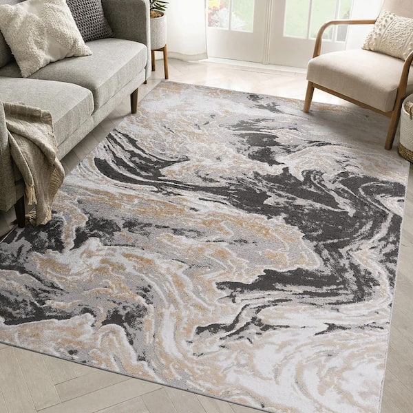 LOOM & LUXE Collection 5 ft. x 7.5 ft. Grey Abstract Non-Shedding Stylish and Stain Resistant Area Rug