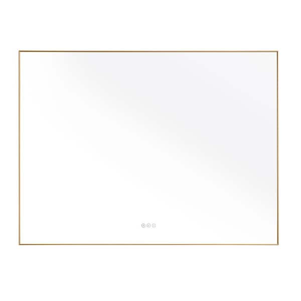 Andrea 36 in. W x 48 in. H Large Rectangular Metal Framed Dimmable Anti-Fog Wall Mount LED Light Bathroom Vanity Mirror in Gold