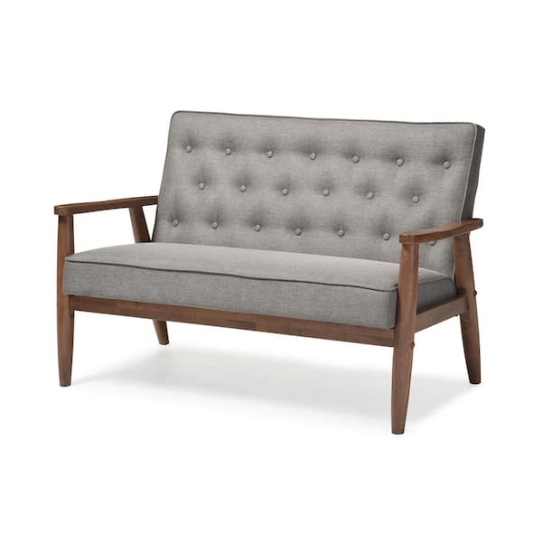 Baxton Studio Sorrento 49 in. Gray Polyester 2-Seater Loveseat with Wood Frame