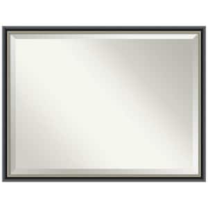 Theo Black Silver 42.75 in. x 32.75 in. Beveled Modern Rectangle Wood Framed Bathroom Wall Mirror in Black