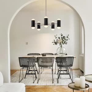 Cobina 5-Light Modern Black Polished Nickel Sputnik Cylinder Pendant Dimmable Integrated LED Chandelier for Living Room