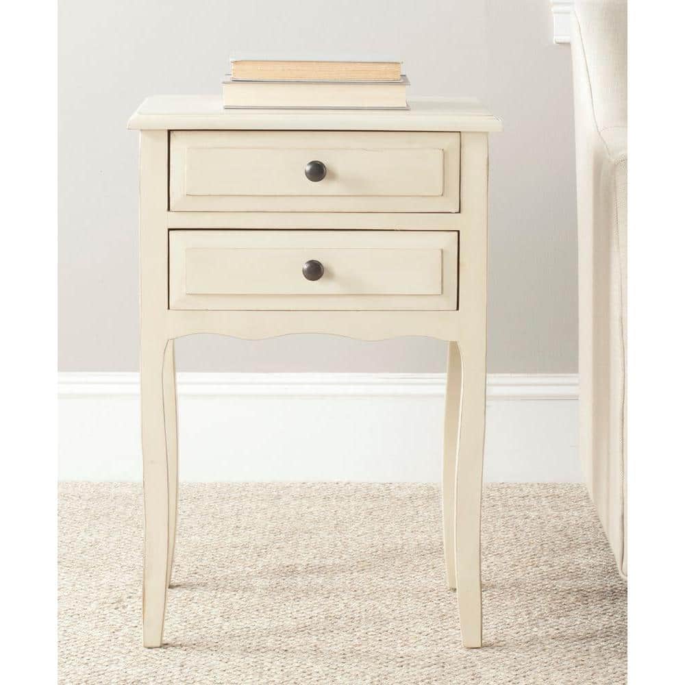 Lori Off-White Wood Rectangular Accent Table with Storage