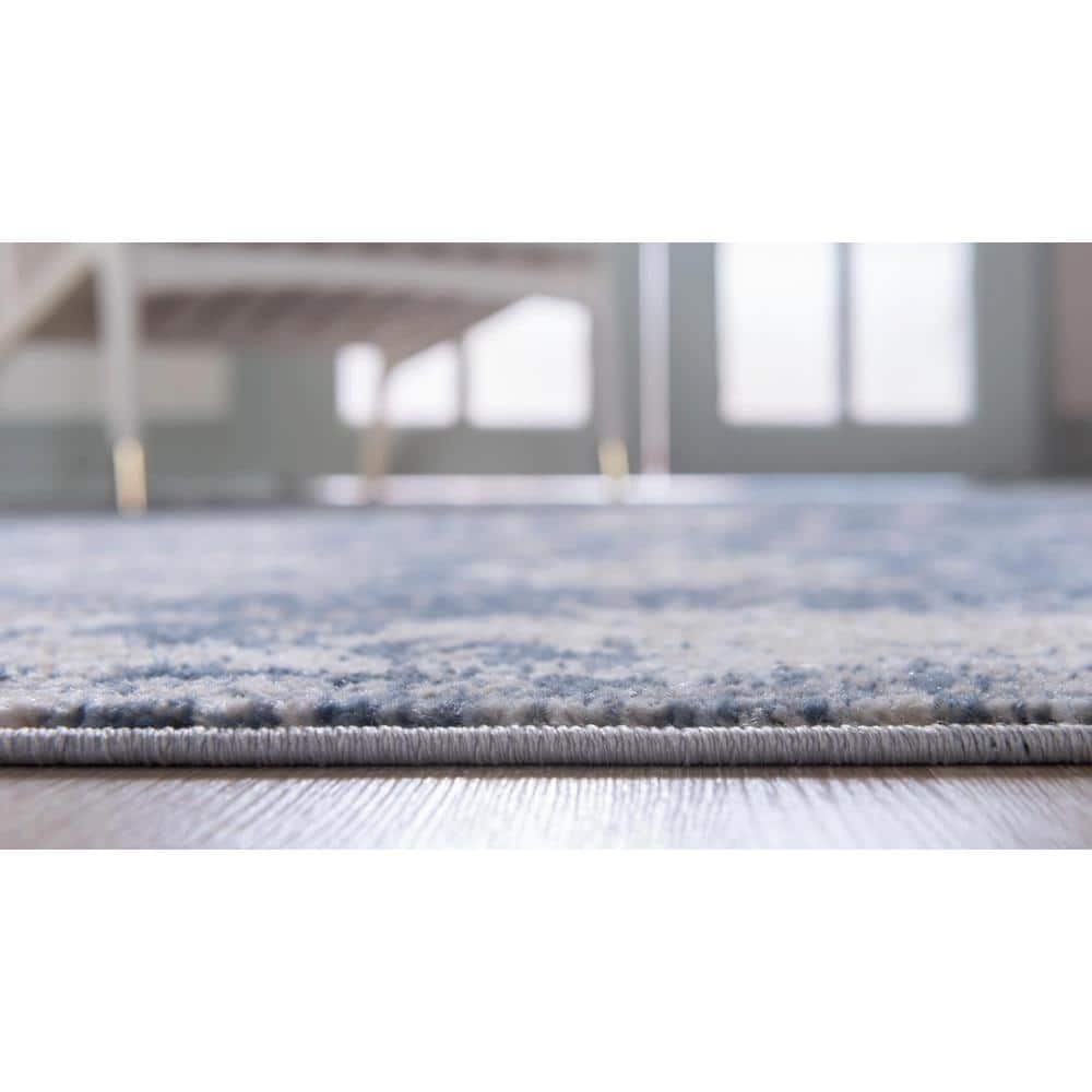 Portland Blue and Beige Round Geometric Synthetic Rug