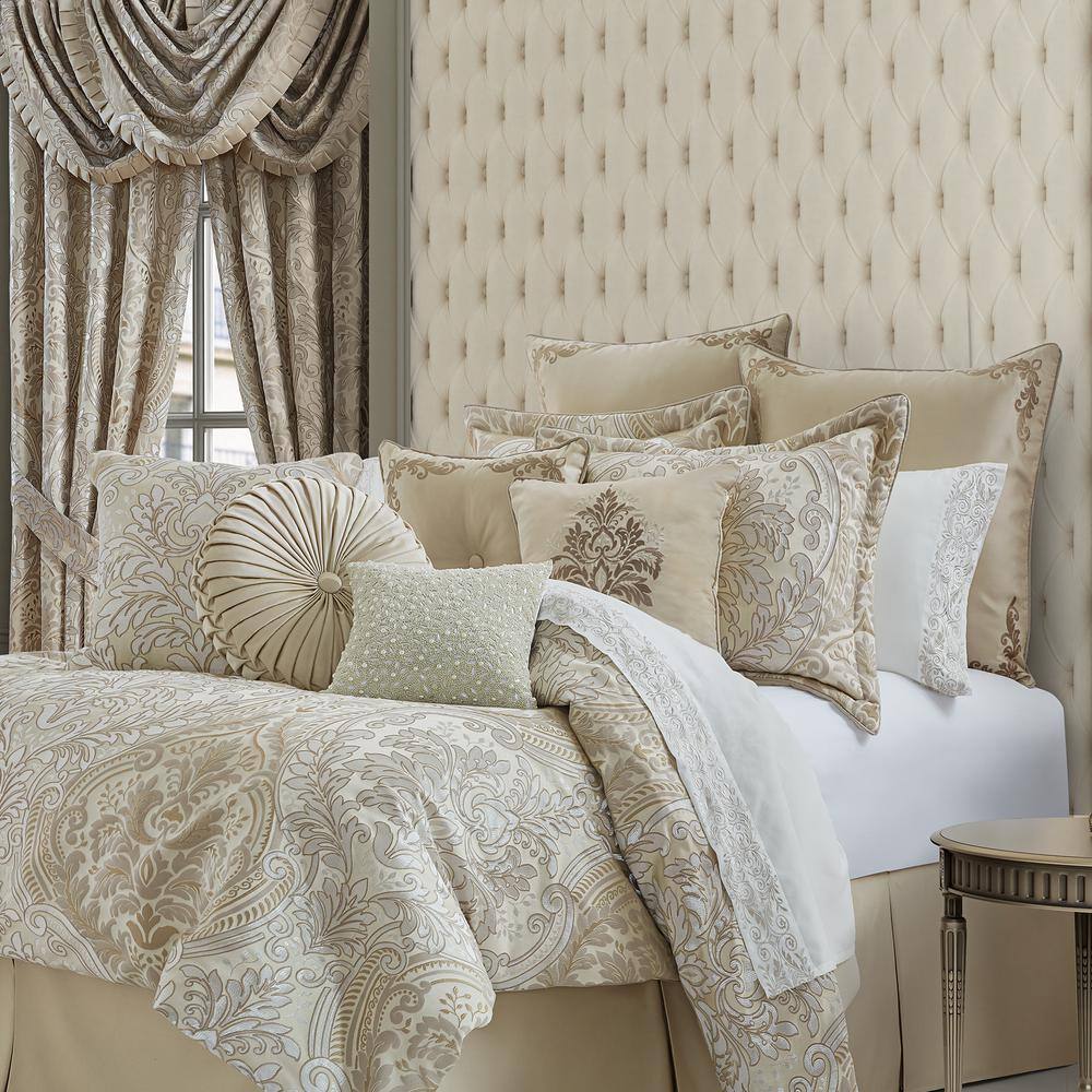 Champagne Ivory Damask 20" Square Decorative Throw Pillow