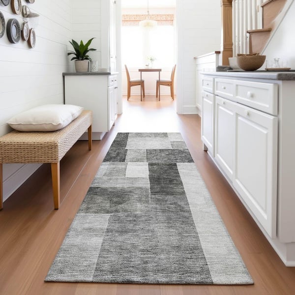 Mayfield Premium Machine Washable Abstract AMF1190 Pewter 2 ft. 3 in. x 7 ft. 6 in. Runner Rug
