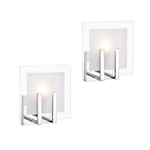 Sedona 10.6 in. 1-Light Chrome Modern Wall Sconce with Frosted Glass Shade (2-Pack)