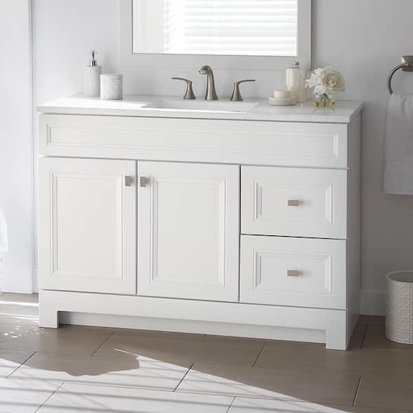 Home Decorators Collection Sedgewood 48.5 in. W x 18.75 in. D x 34.375 in. H Single Sink Bath Vanity in White with Arctic Solid Surface Top