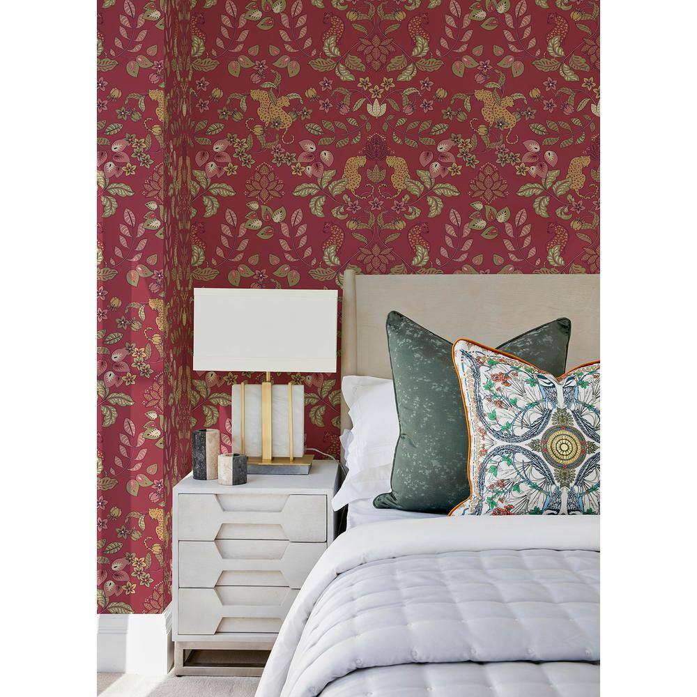 Raspberry Jungle Damask Non-Pasted Washable Wallpaper