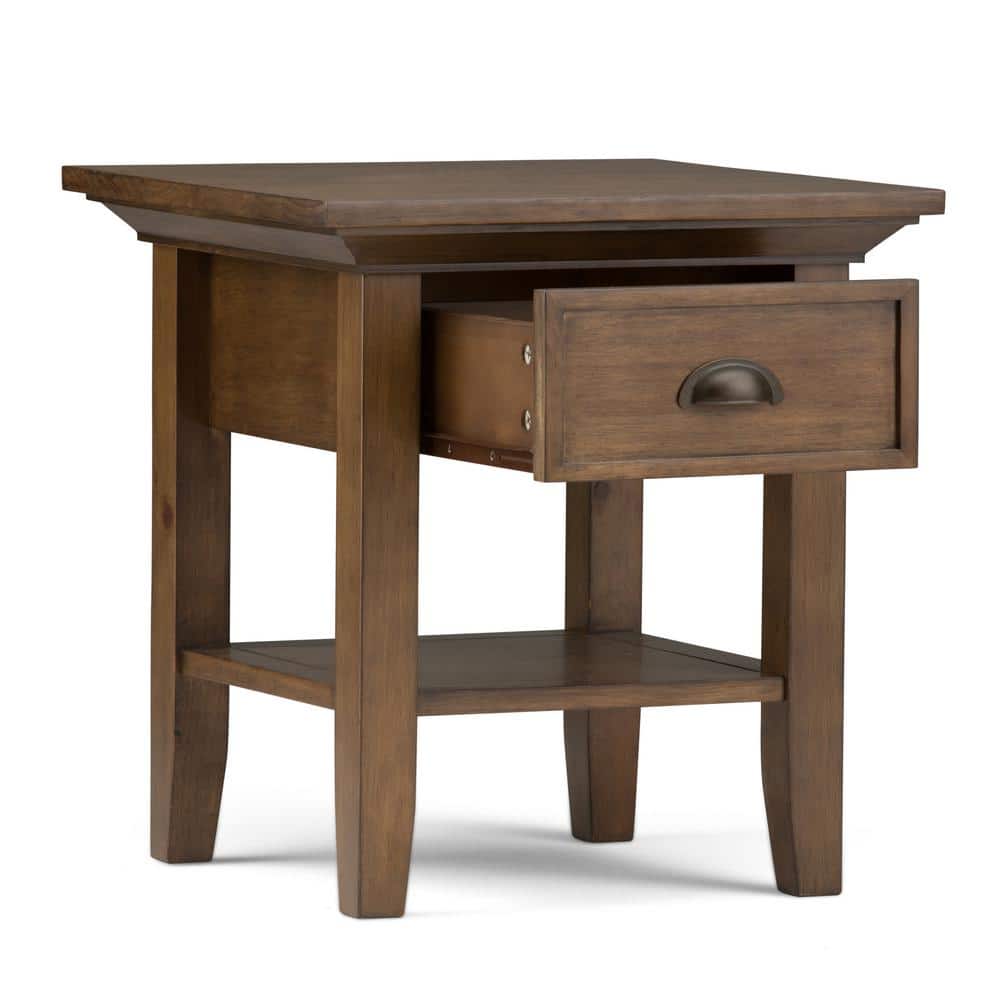 Rustic Natural Aged Brown Wood Square End Table with Storage