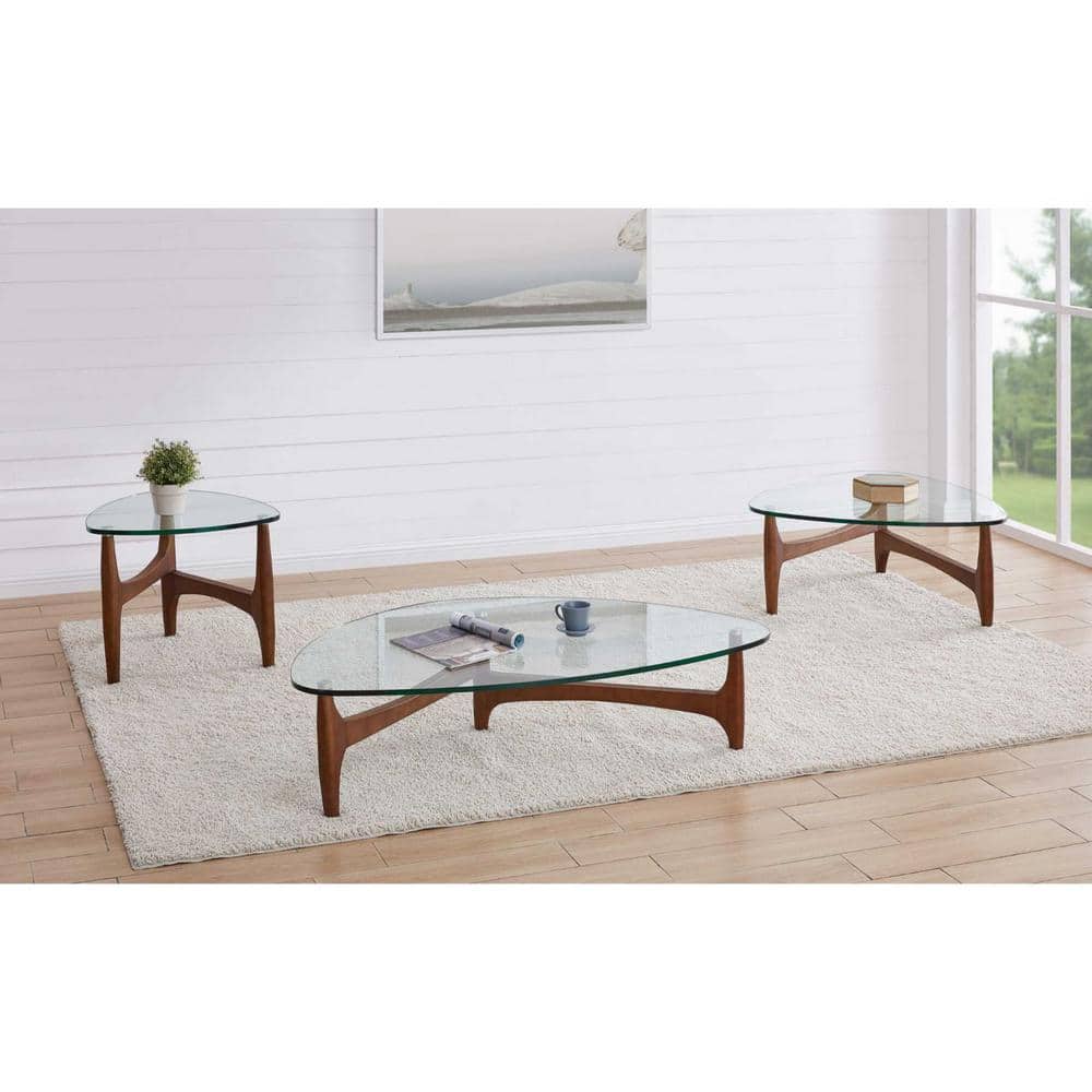 Amelia 19.69 in. Clear Tempered Glass Side Table with Walnut Base End Table - thumbnail 5
