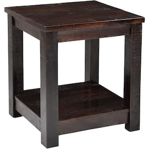 22 in. Dark Brown Square Wood End Table with Lower Storage Shelf