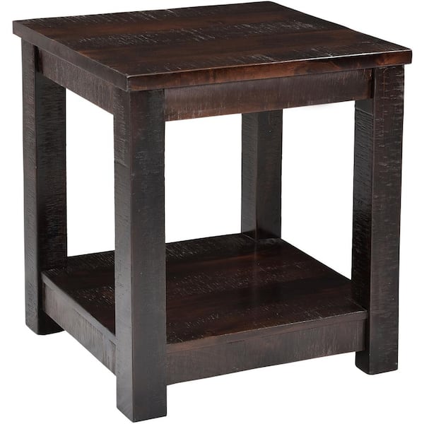 Hanover 22 in. Dark Brown Square Wood End Table with Lower Storage Shelf
