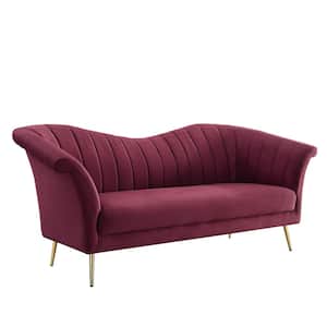 Amelia 80 in. Rolled Arm Velvet Rectangle Sofa in Red