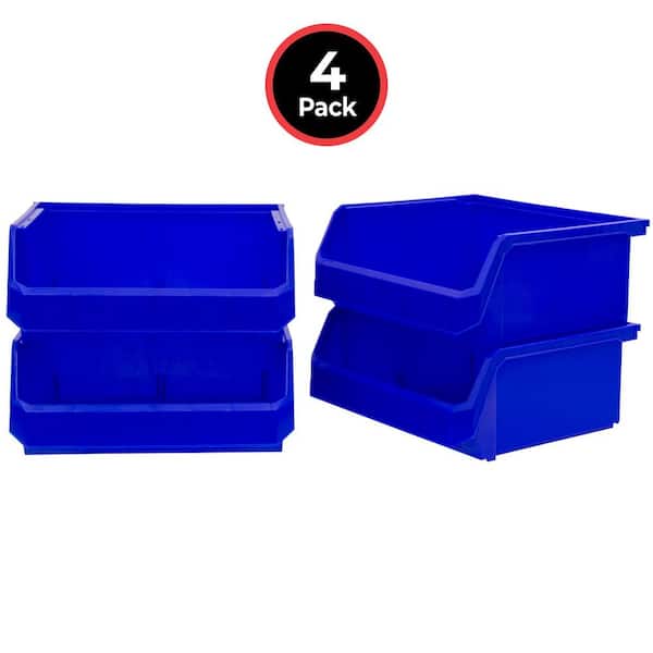 Extra Large 14.75 L x 16.5 W x 7 H Blue Plastic Stackable Storage Bin Containers/ Storage Totes for Organizing (4-Pack)